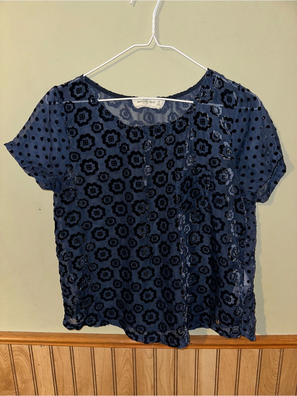 Abercrombie & Fitch Navy Floral Velvet Burnout Tee